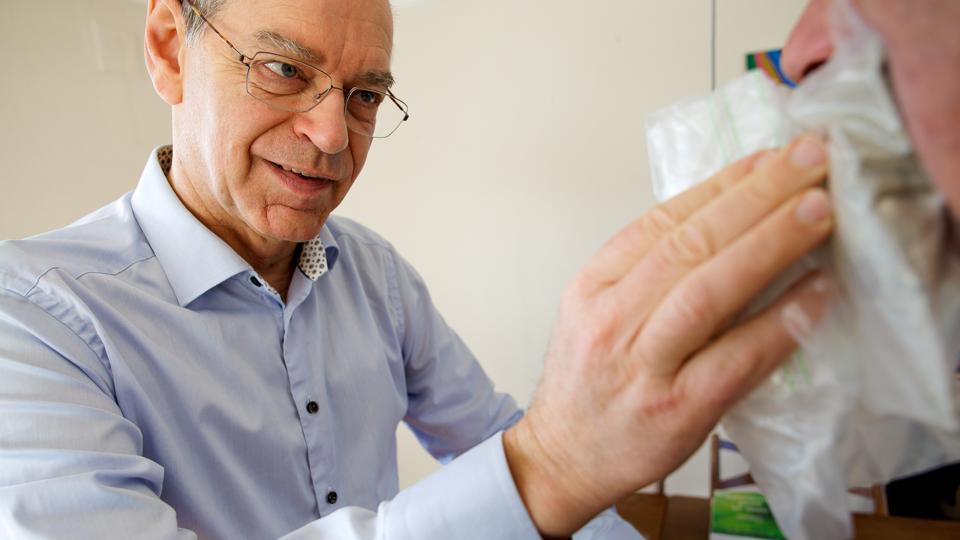 - Så prøver vi med alm. hvene. Det er en af de mest udbredte græssorter, og den findes i fleste plæner, siger Torben Frank Andersen. <i>Foto: Bo Lehm</i>