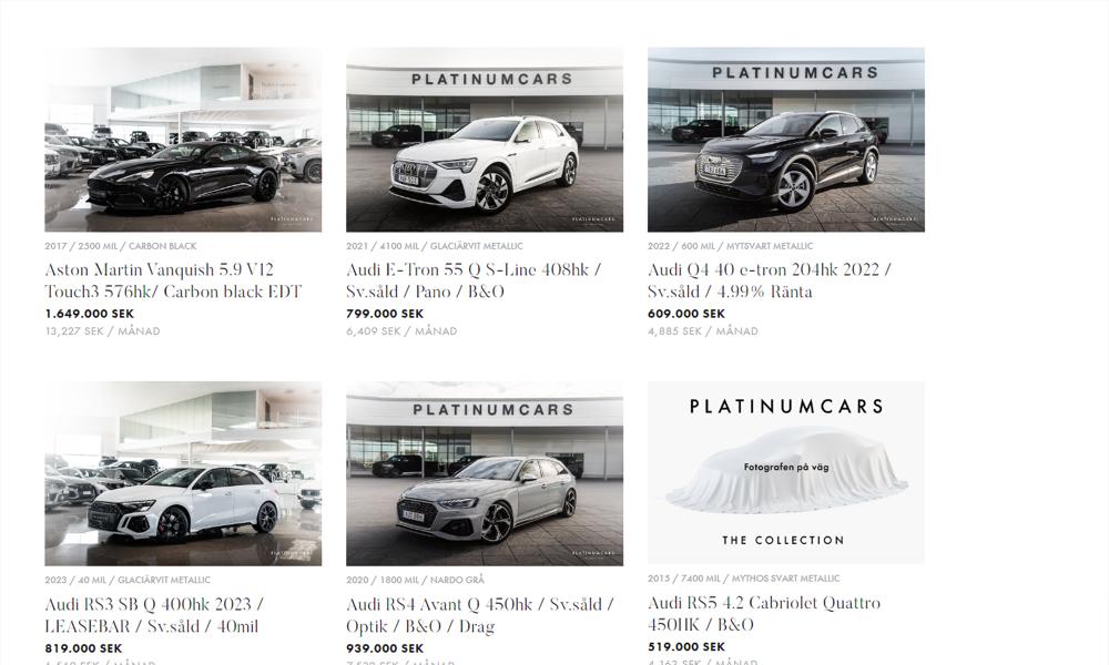 Lyxbilsförsäljaren Platinum Cars låter Geins bygga deras nya backend. Lyxbilsförsäljaren Platinum Cars låter Geins bygga deras nya backend.