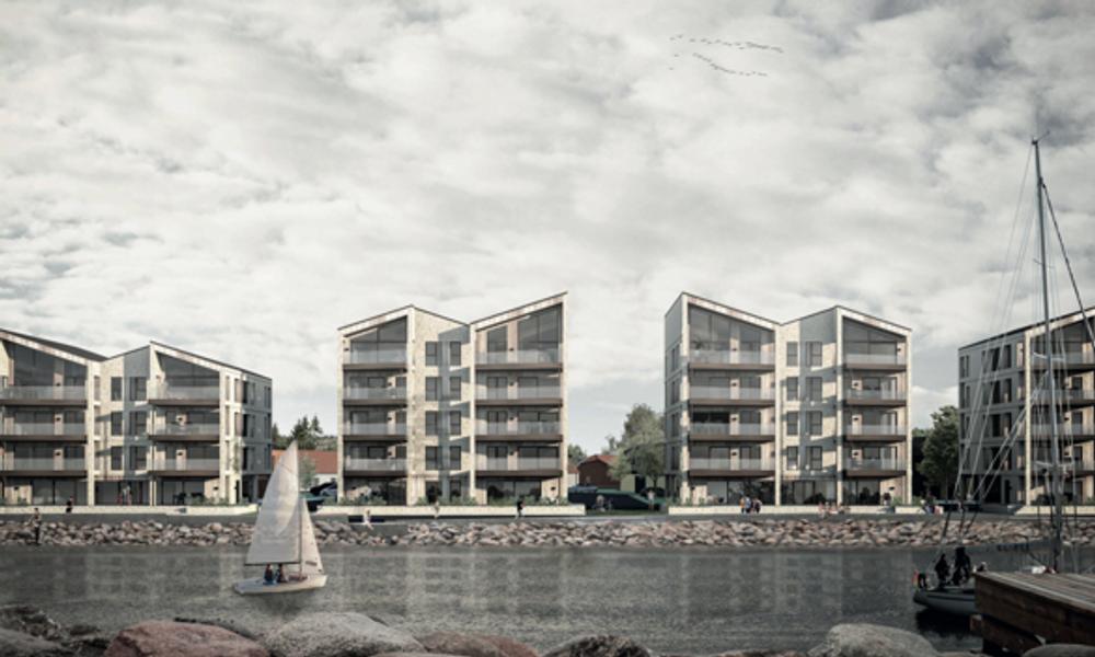 Sådan kan havnefronten i Sæby komme til at se ud, hvis det anmodede projekt bliver godkendt.  Illustration: Qvist Arkitektur