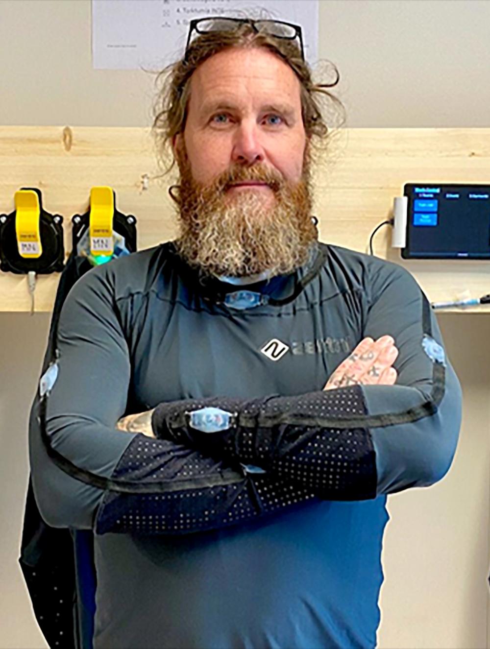John Falkman i sin digitaliserade outfit, Wavr Tech. John Falkman i sin digitaliserade outfit, Wavr Tech.