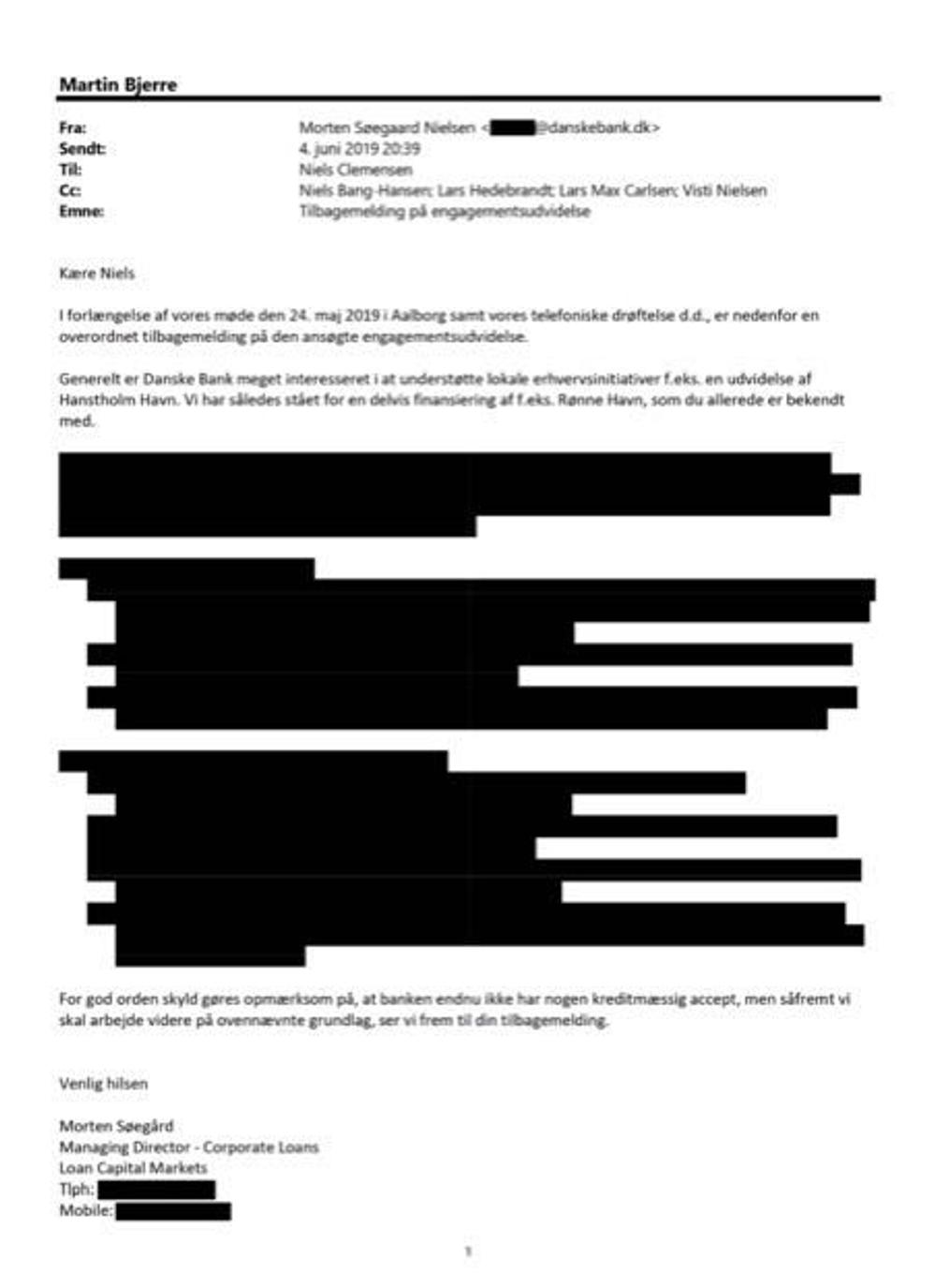 Risikovurderingen fra Danske Bank, som DOI.dk har fået aktindsigt i, er nærmest komplet sløret. DOI.dk har sløret mail og telefonnummer på Danske Banks Morten Søegård. Risikovurderingen fra Danske Bank, som DOI.dk har fået aktindsigt i, er nærmest komplet sløret. DOI.dk har sløret mail og telefonnummer på Danske Banks Morten Søegård.