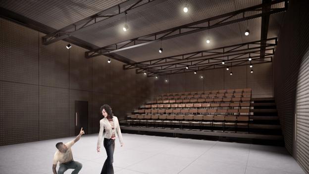 Animation: Sådan kunne den nye Store Sal  med plads til omkring 100 publikummer komme til at se ud. <i>Friis & Moltke</i>