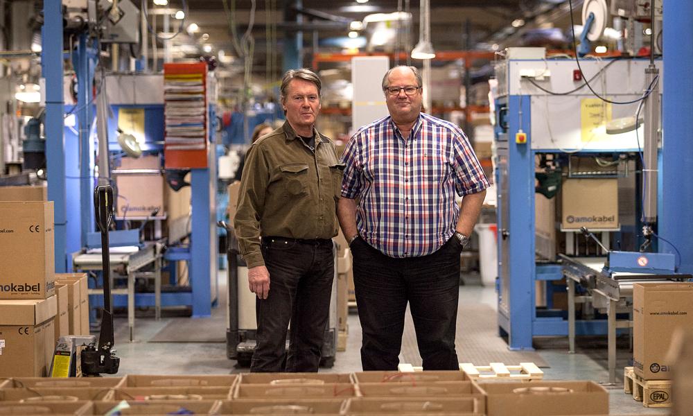 Erland Erlandsson och Jan Blad grundare av Amokabel i fabriken i Alstermo.