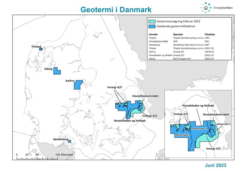 Kortet viser, hvilke områder der er dækket af en ansøgning eller en eksisterende geotermitilladelse. Kortet viser, hvilke områder der er dækket af en ansøgning eller en eksisterende geotermitilladelse.