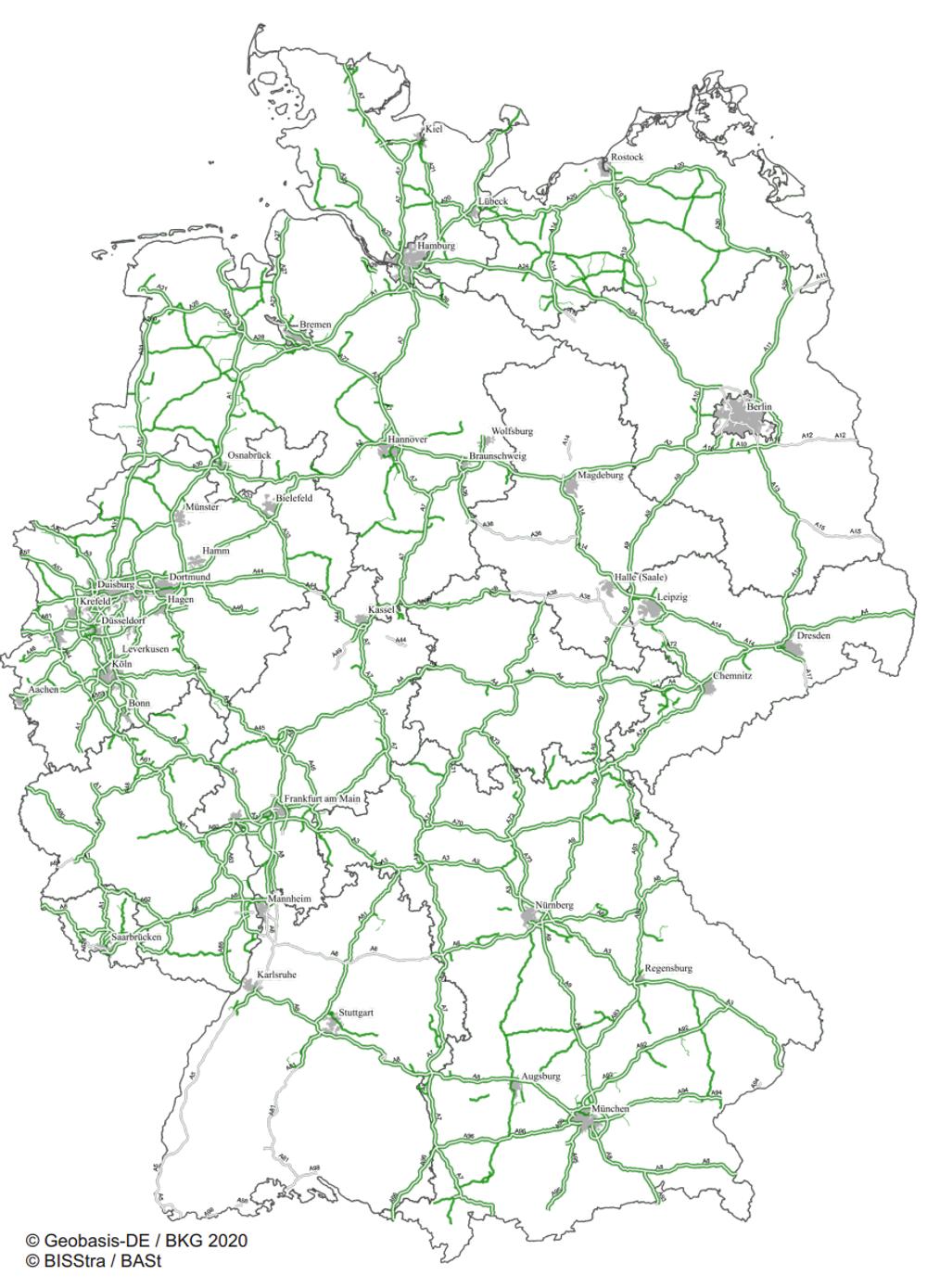 Det tyske rutenet for lange lastbiler.