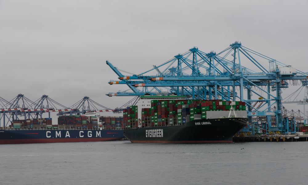 Containerskibe ved kaj i Port of Los Angeles i maj 2022, hvor det for alvor gik op for den offentlighed, at størstedelen af deres varer fra Kina kom til USA med udenlandske skibe. Et faktum, som præsident Joe Biden kritiseret ved en række lejligheder . Containerskibe ved kaj i Port of Los Angeles i maj 2022, hvor det for alvor gik op for den offentlighed, at størstedelen af deres varer fra Kina kom til USA med udenlandske skibe. Et faktum, som præsident Joe Biden kritiseret ved en række lejligheder .