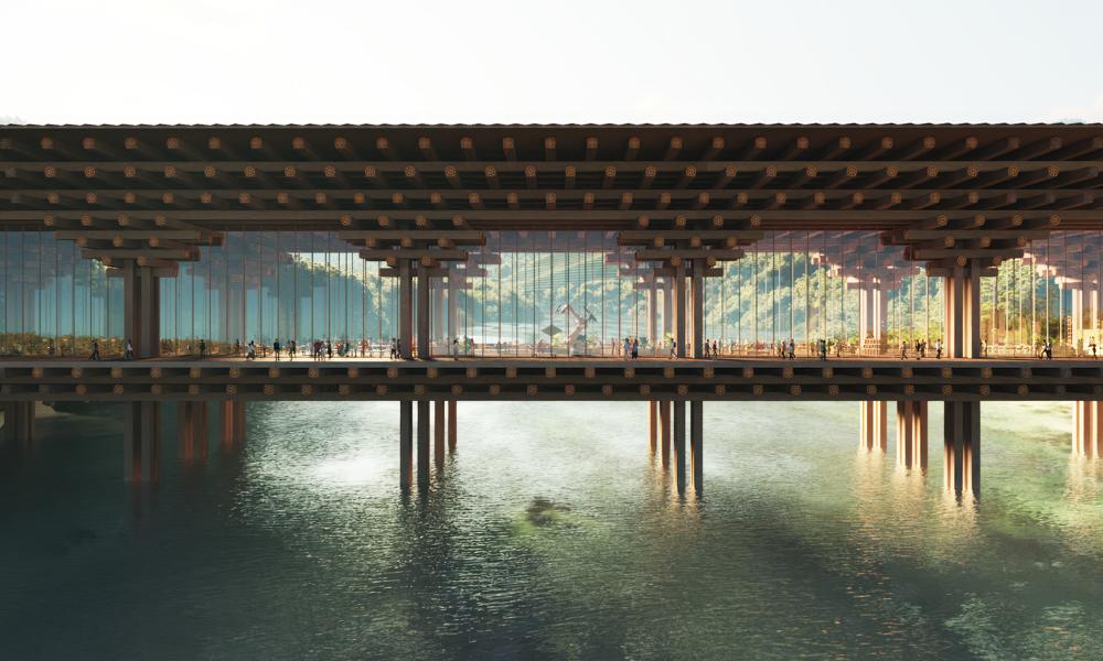 En af mange broer i byplanområdet Gelephu Mindfulness City i Bhutan. En af mange broer i byplanområdet Gelephu Mindfulness City i Bhutan.