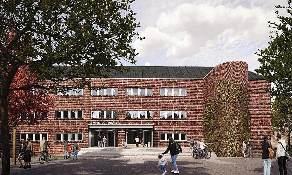 Ny indgang og ankomstplads fra parken til det tidligere rådhus i Horsens. Ny indgang og ankomstplads fra parken til det tidligere rådhus i Horsens.
