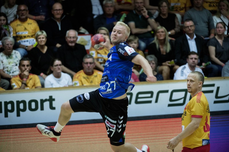 Johan Nilsson scorede to gange i kampen mod GOG. Foto: Tim Kildeborg Jensen/Ritzau Scanpix