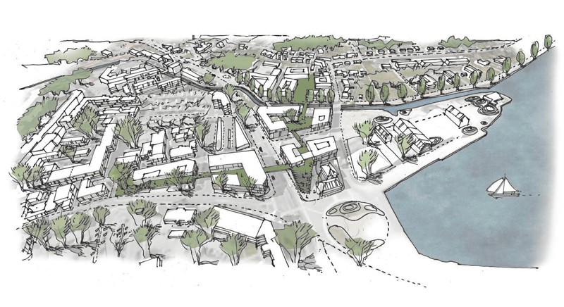 Sådan kan et nyt campus ved havnen i Hobro tage sig ud. Cubo Arkitekter har slået stregerne.