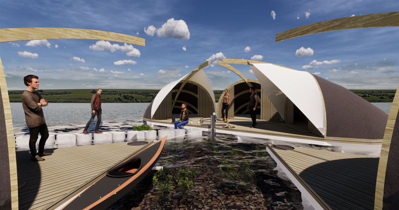 Sådan forestiller arkitektfirmaet og kommunen sig, at de nye shelters kan komme til at se ud. Tegning: Aalborg Kommune