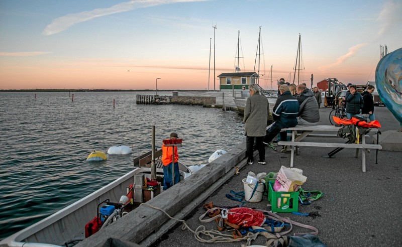 Det skabte opmærksomhed på havnen, da den sunkne båd blev trukket ind fra Løgstør Bredning. Foto: Mogens Lynge