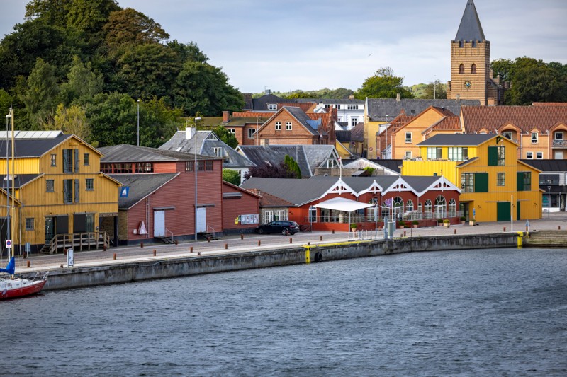 Journalist og forfatter Peter Olesen fremhæver de gule pakhuse på Hobro Havn i sin nye bog om historiske træhuse i Danmark.