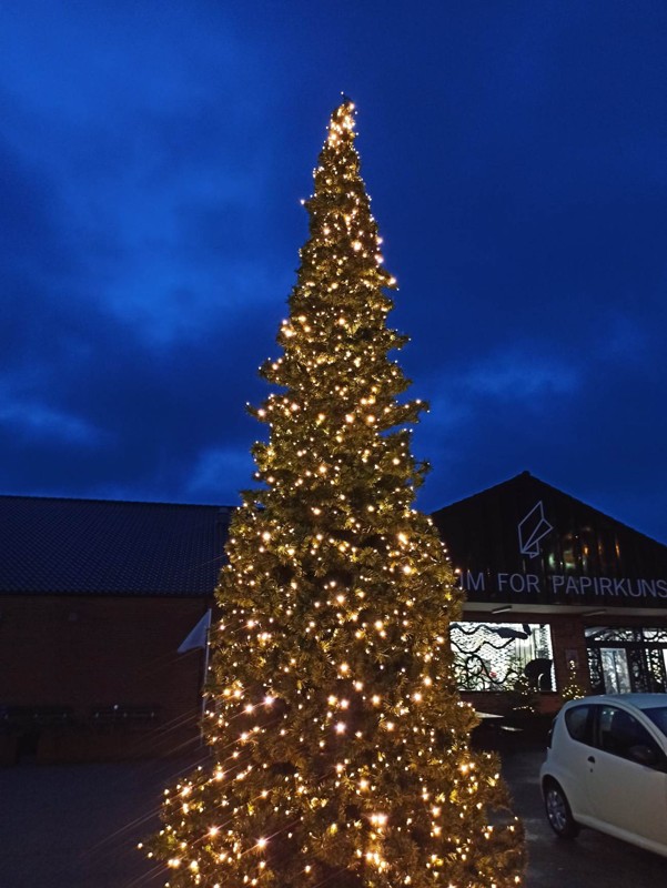 Det store træ er et smukt skue i mørket, og borgerforeningen håber, at rigtig mange vil møde op til juletræstændingen 27. november.