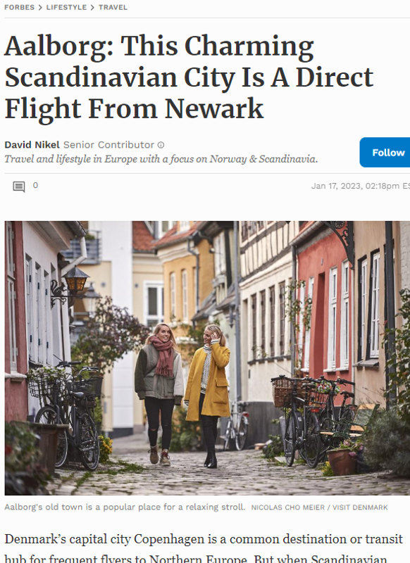 Forbes Magazine bragte forleden denne artikel om Aalborg, en ny destination fra en af USAs største lufthavene, Newark Airport, 25 kilometer sydvest for New York City.