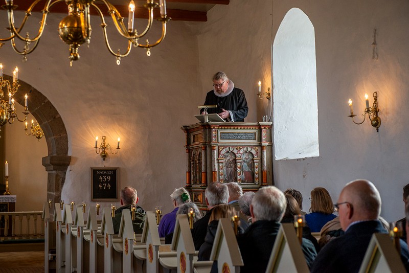 Sognepræst Torben Haahr stod for gudstjenesten på jubilæumsdagen glædede sig over fremmødet.
