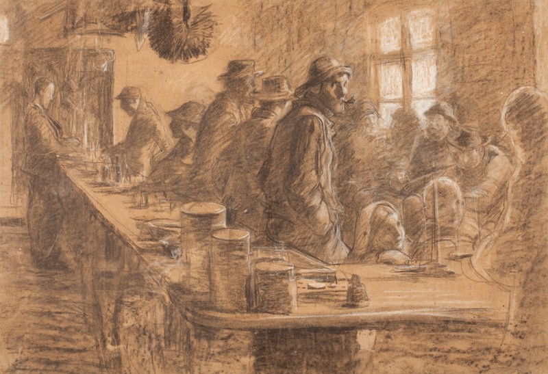 P.S. Krøyers skitse til værket Købmandens bod, når der ikke fiskes.